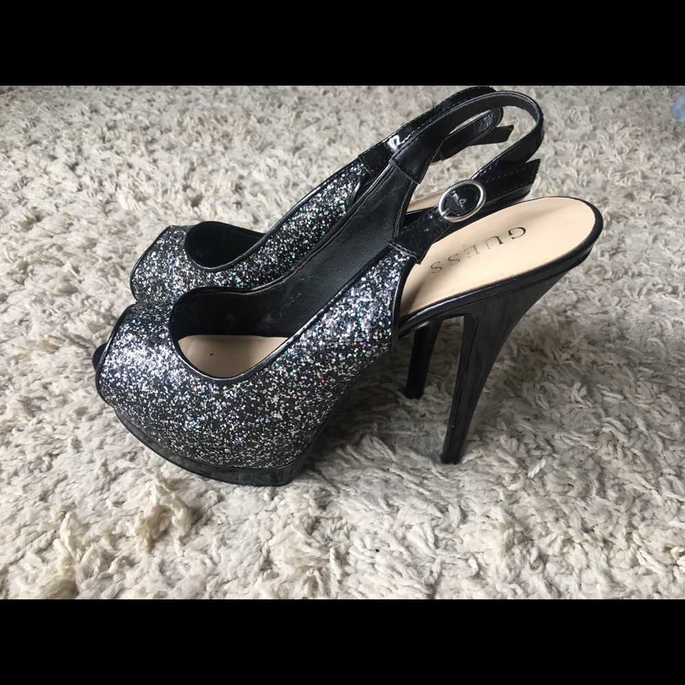 Guess glitter black peeptoe slingback high heels